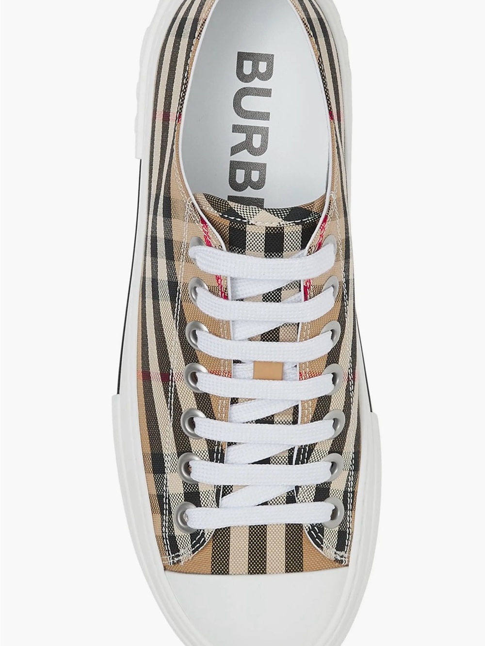 Burberry Beige Check Low-Top Canvas Sneakers with White Laces